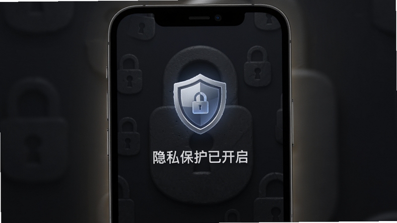 DO浏览器隐私模式界面,手机屏幕中显示一个盾牌图标与