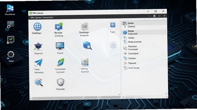 VNC Server����������Ԥ��ͼ��չʾԶ���������ӹ������ڣ�����Ϊ��ɫ�Ƽ������棬ͼ�������ɼ���������רҵ��ࡣ