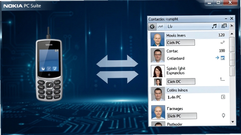 չʾNokia PC Suite��ϵ��ͬ�����棬���Ϊ�ֻ��豸ͼ�꣬�Ҳ�Ϊ������ϵ���б����м���˫���ͷ��ʾͬ��������Ϊ����ɫ�Ƽ��з�񣬽�����������