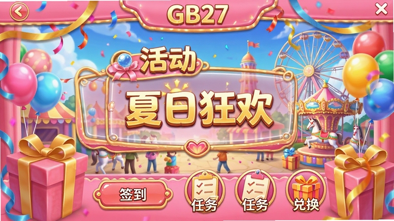 GB27��Ϸ����棬չʾһ��������䳡��������������С��ʴ��������װ�Σ����������ʾ�����տ񻶡����������������ֵ�����԰��UI�Է�ɫ�ͽ�ɫΪ��ɫ�����С�ǩ�����������񡱡����һ�����ͼ�꣬�����Χ����ϲ��