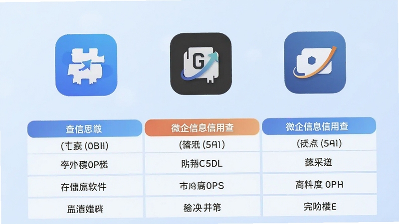 微企信息信用查与同类软件对比图,画面中三款手机APP图标并排展示,下方有对比表格,背景为浅蓝色渐变,整体风格现代简洁。