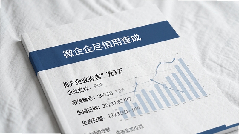 微企信息信用查生成的企业尽调报告封面预览,展示PDF文档样式的报告首页,包含企业名称、报告编号、生成日期等要素,背景为淡灰色纹理,搭配深蓝色标题栏,整体商务感十足。