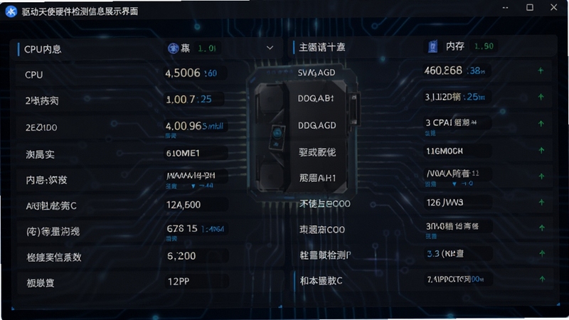 ������ʹӲ�������Ϣչʾ���棬����չʾCPU���ڴ桢�����Ӳ����������ϸ�б�������Ϊ��ɫ�Ƽ��н��棬�����������֣�����������ϵͳ��Ϣ��ⷽ���ȫ����