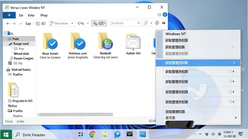 չʾWindows NT�Ҽ���ȡ����ԱȨ�޹�����Windows 11ϵͳ�е�ʹ�ó������������Ϊ�ļ���Դ���������ڣ��Ҳ��������Ҽ��˵����˵��и�����ʾ����ȡ����ԱȨ�ޡ�ѡ�����Ϊ�����ֽ�����廭������������ͻ�����߲��������