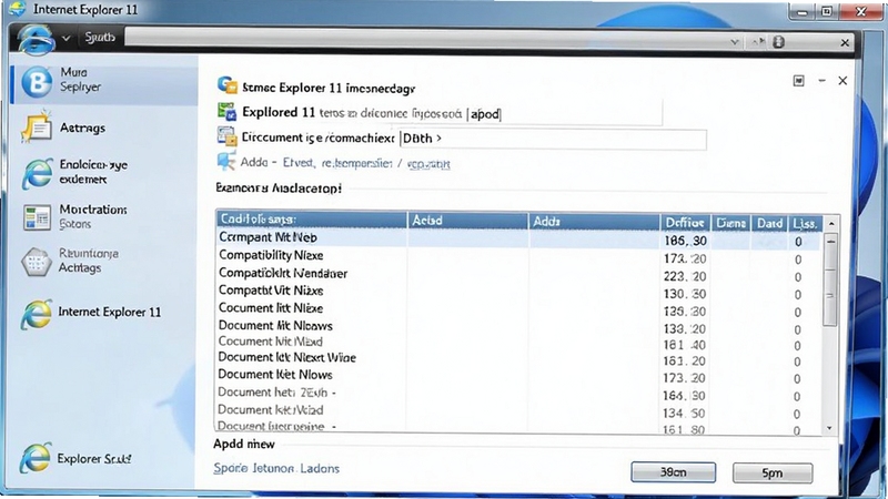 Internet Explorer 11兼容性视图设置界面,展示企业模式列表添加界面,背景为系统设置窗口,图标清晰,强调兼容性列表管理与文档模式切换功能