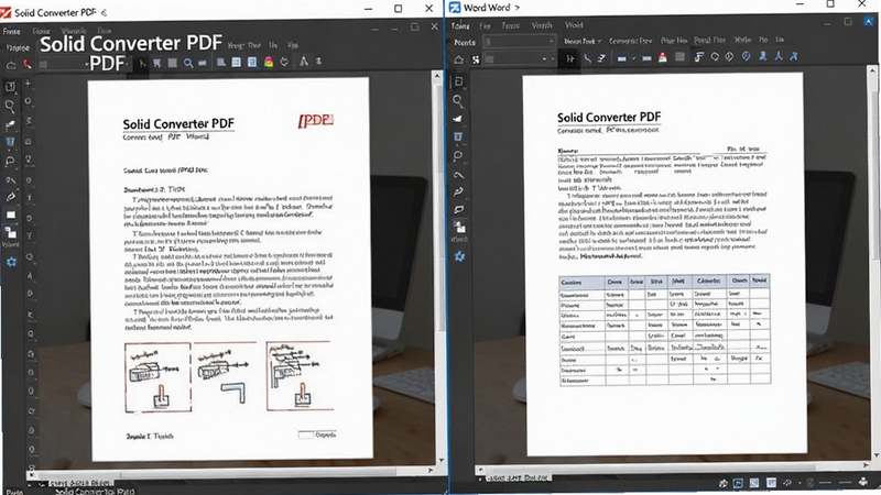 Solid Converter PDFת��PDFΪWord�ĵ��Ľ����ͼ�����ΪԭʼPDF�ļ����Ҳ�Ϊת�����Word�ĵ�����ʾ���ֺͱ�����������������Ϊ�칫���棬ͼƬ�д���Solid Converter PDF�������Ʊ�ʶ