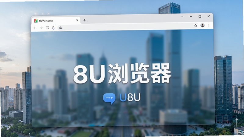 8U浏览器主界面预览图,展示其简洁的布局和极速浏览功能,背景为现代都市风光,前景为浏览器窗口,突出软件名称8U浏览器,画面清晰明亮,色调舒适