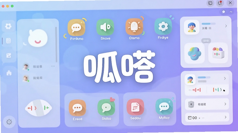 呱嗒软件主界面预览图,展示其色彩活泼的功能图标与简洁布局,背景为柔和的渐变蓝紫色调,整体风格现代且充满趣味性,画面中央有醒目的呱嗒品牌Logo。