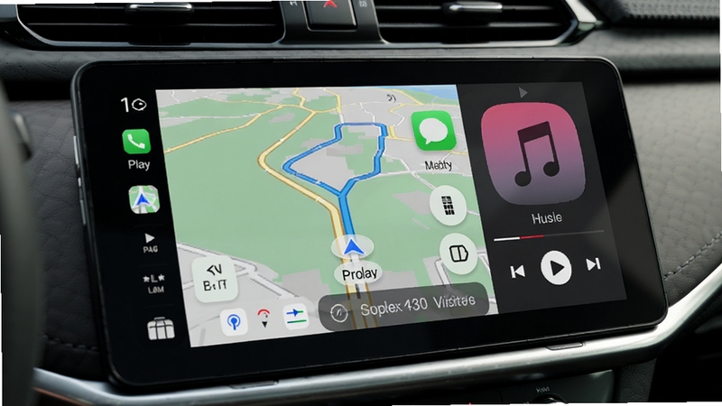 ����Ͷ��Carplay�������ͼ��չʾ�ֻ��복�����ӳɹ���״̬������Ϊ�ִ������п�̨����Ļ��ʾ������ͼ�����ֲ��Ž��棬������ͣ�ϸ��������������дʵ��