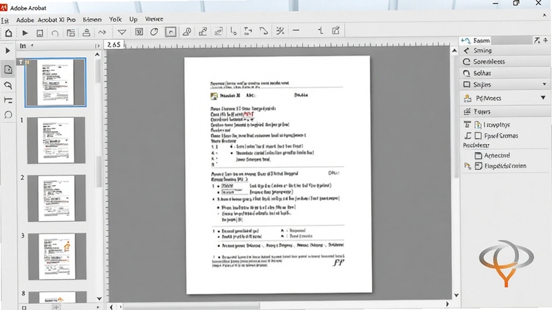 Adobe Acrobat XI Pro主界面预览图,展示PDF文档编辑页面,左侧页面缩略图栏,右侧工具栏,软件Logo清晰可见,背景为浅灰色商务办公风格,整体画面明亮清晰,强调专业性与高效性
