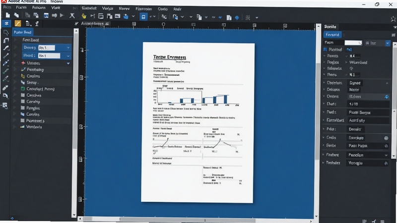 Adobe Acrobat XI Pro表单设计工作界面,左侧为表单域列表,中间为设计的表单样式,右侧为属性设置栏,整体色调以白蓝为主,突出数据处理的智能与高效
