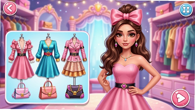 DIY��ױ��ϷDIY��Ĥ��װ���棬ģ��������ɫ����ȹ��ͷ�������ᷢ�Σ��Ա�չʾ�����·��Ͱ���������ɫ�ʰ�쵣��������λõ���ñ�䣬ͻ��ʱ�д������Ȥ