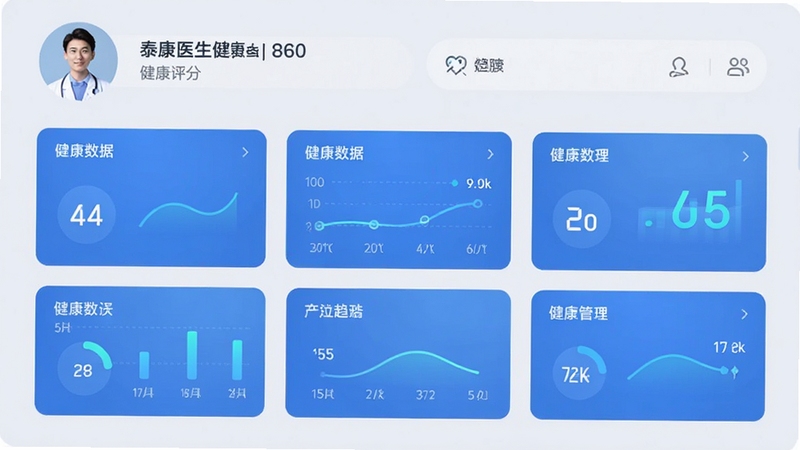 ̩��ҽ��������������ҳ�棬չʾ��������ͼ�����������ߣ�ҳ�涥���и���ͷ��ͽ������֣�����Ϊǳ��ɫ������ɫ���ݿ�Ƭ���������Լ�Ƽ��У�ͻ�����ݿ��ӻ������ܻ�����