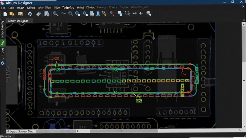 Altium Designer ����ʽ���߹�����ʾ����ʾ��ֶ����ߺͶ�̬DRC��ǣ�����������ɫ����������Altium Designer�����ڹ������ϣ�����Ϊ��ɫPCB��ͼ