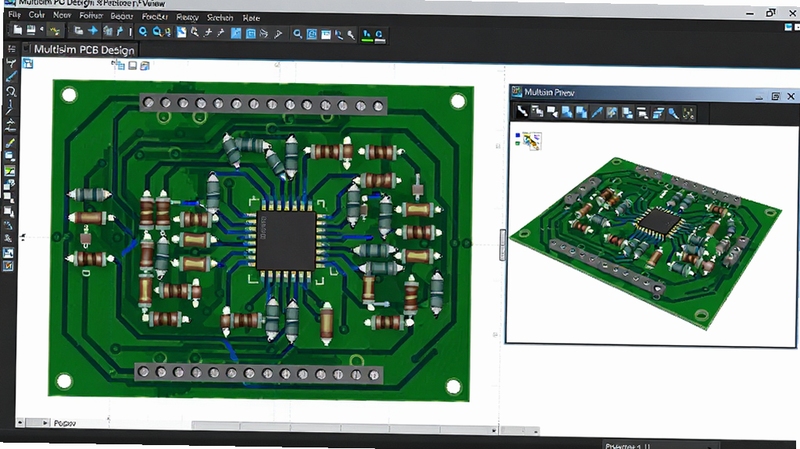 Multisim PCB��ƽ��棬��ʾ��·�岼�ֺ����ߣ�Ԫ���������룬��ɫ���ߣ�����Ϊ��ɫ��·�壬3DԤ�����ڣ�רҵ���̷��