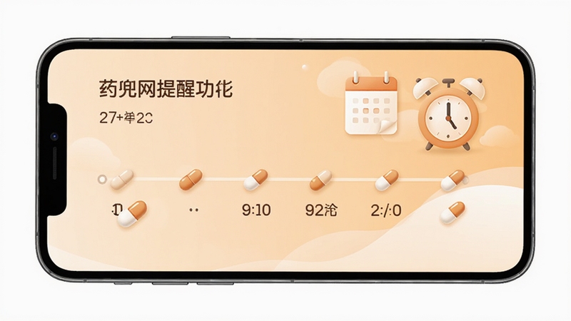 ҩ������ҩ���ѹ��ܽ��棬�ֻ���Ļ��ʾʱ������ҩ��ͼ�꣬����Ϊ����ɫ���䣬������������Ԫ�أ�������ܰʵ��