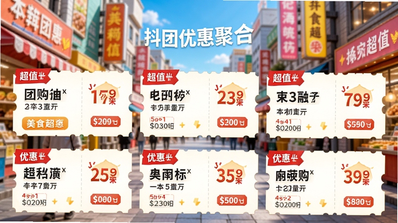 �����Żݾۺ�ҳ�棬չʾ������ʳ�Ź��Ż�ȯ��ʽ�������ۿ۱�ǩ�ͼ۸�Աȣ�����Ϊ�����Ĺ������������ɫ�ʷḻ��ͻ������ֵ���͡��Żݡ����⣬�����ֱ��