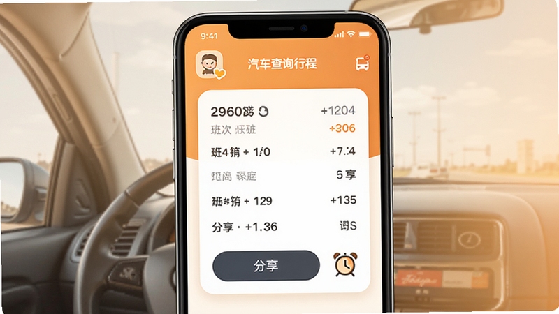 ����Ʊ�ٲ�ѯ�г̷������棬��ʾ������鿨Ƭ�����з�����ť����������ͼ�꣬����Ϊ��ܰ�ĳ�ɫ�����ֻ�������У�ͼ������������������