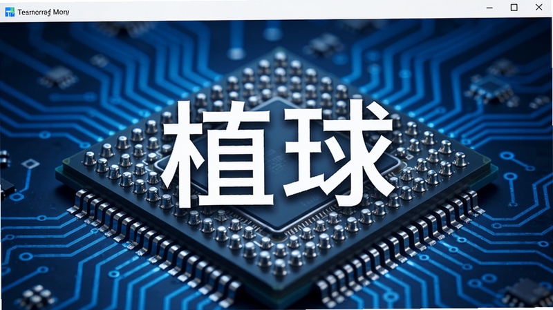 植球软件主界面预览图,画面中央是一个放大的芯片基板,上面整齐排列着微小的锡球,背景为蓝色科技感电路板纹理,界面简洁明亮,突出软件名称植球二字,整体风格专业且现代
