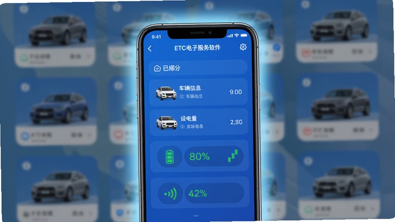 ����ETC���ӷ����������豸���������ͼ��ҳ����ʾ�Ѱ󶨵ĳ�����Ϣ���豸����ͼ�ꡢ�ź�����״̬���������ֻ��������������еĳ�����Ƭ��������Ƽ�����ˣ�����ɫΪ��ɫ����ͻ���Ƽ�����ɿ��ԣ���������Ϊ�ֻ���Ļ����Χ����͵Ĺ��Σ��������ܹ����ĸ�Ч�밲��