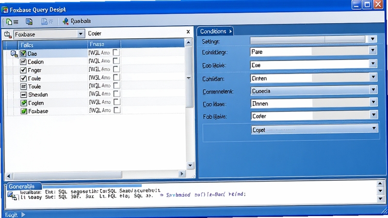 Foxbase��ѯ��ƴ��ڣ����Ϊ���ֶ��б����Ҳ�Ϊ�����������򣬵ײ���ʾ���ɵ�SQL��䣬������������ɫΪ�������ֿ��ӻ������ı����