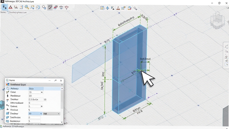 չʾAshampoo 3D CAD Architecture������ǽ����ƹ��̵���д���棬����괦��ʾ�ߴ��ע��ǽ����ְ�͸����ɫ����״̬���ܱ��и����߶����ǣ�����Ϊ����ɫ����ƽ��ͼ���������½Ǹ������߲�����壬������Ϊ��������CAD���������ͼ��ǿ�������ľ�׼���ݣ�����Ϊ16��9��