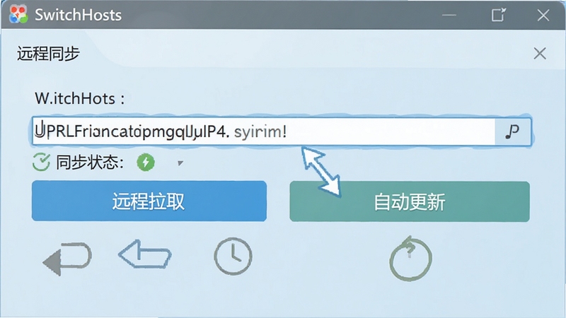 չʾSwitchHosts�����С�Զ��ͬ�������ý��棬����URL�������ͬ��״̬��ʾ������Ϊǳ��ɫ��ͻ����Զ����ȡ���롰�Զ����¡����ܣ������࣬������������SwitchHosts������Booguģ������