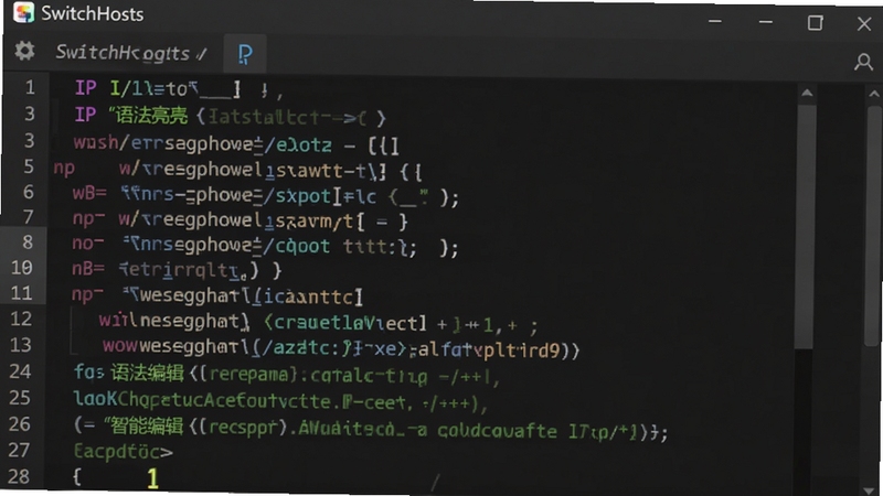 չʾSwitchHosts���ñ༭�����﷨����Ч������ͬ��ɫ����IP��������ע�ͣ������ʾ�кţ�����Ϊ��ɫ�༭�����⣬ͻ�����﷨�������롰���ܱ༭�����ܣ�����������������������SwitchHosts������Booguģ������