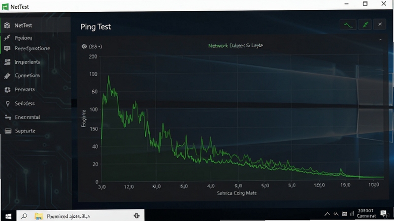 NetTest ������Ԥ��ͼ��չʾ������ Windows �������е��������ڣ����Ϊ���ܵ��������Ҳ�����������ʾһ�����ڽ��е� ping ����ͼ������ɫ������ʾ�����ӳٲ���������Ϊ��ɫ�Ƽ��н��棬���������ִ�������������