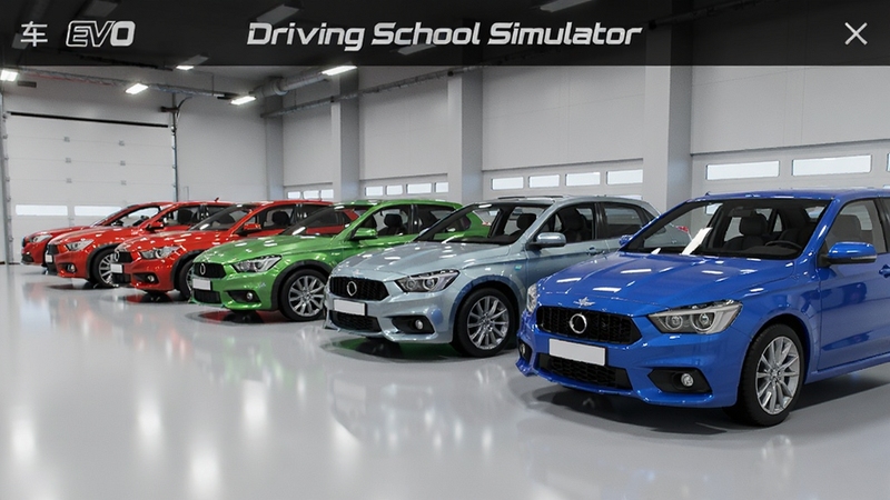 Driving School Simulator : EVO ����չʾ���棬��ͬ��ɫ���ͺŵĽ��������ų��У��������ִ������⣬�������淴���ʸ��������������࣬ͻ������ϸ�ںͶ�����ѡ��
