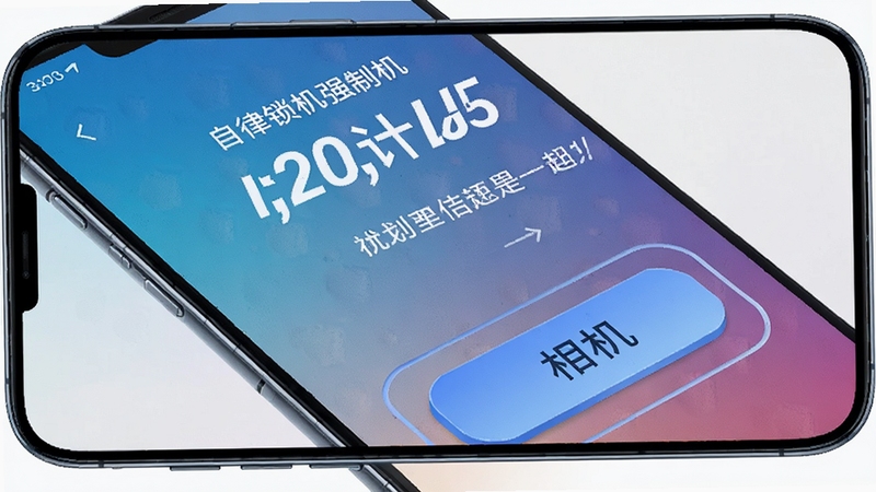 自律锁机强制锁机界面预览图,手机屏幕显示锁机倒计时与励志语录,背景为渐变色纹理,锁机按钮醒目,风格简洁现代