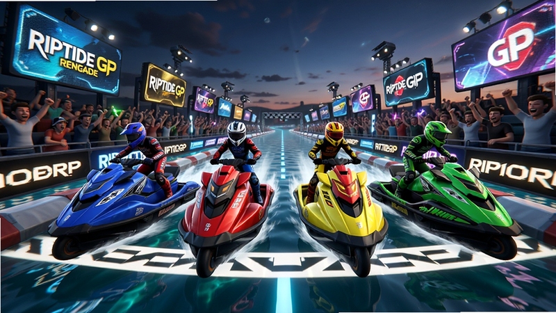 ��Ϸ���˶�ս������Riptide GP: Renegade ��������ɫ�����ˮ��Ħ�в���������ߵȴ����������������ǳ���δ���е�LED����ƺͻ�������Ⱥ��ˮ�沨�����ԣ���ӳ�������ĵƹ⣬����׳�ۣ������������ƴ�������̬���������������ǹ�ͼ��չ���˶������߶�ս�ļ��ҷ�Χ��