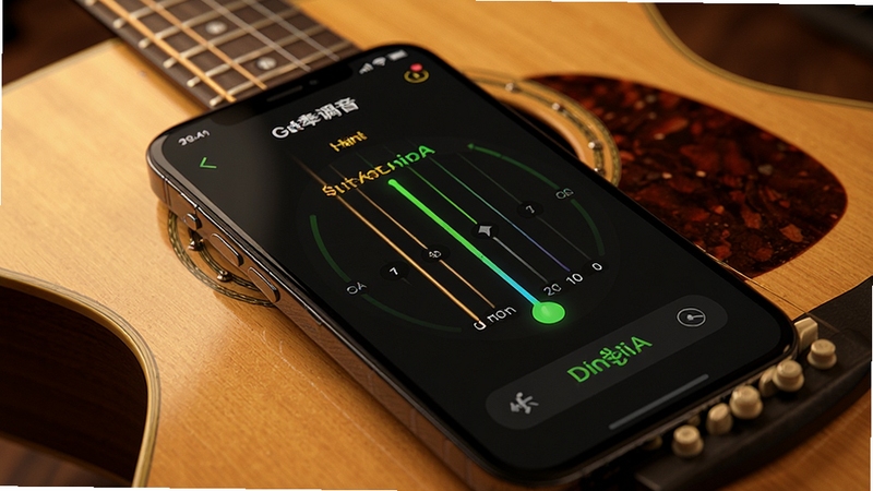 �ֻ�Guitar��������������չʾ���ֻ���Ļ���м����������棬����������ʾ��������ָ��͵���״̬������Ϊľ����������ůɫ����������Ⱦ��ϸ�ڷḻ