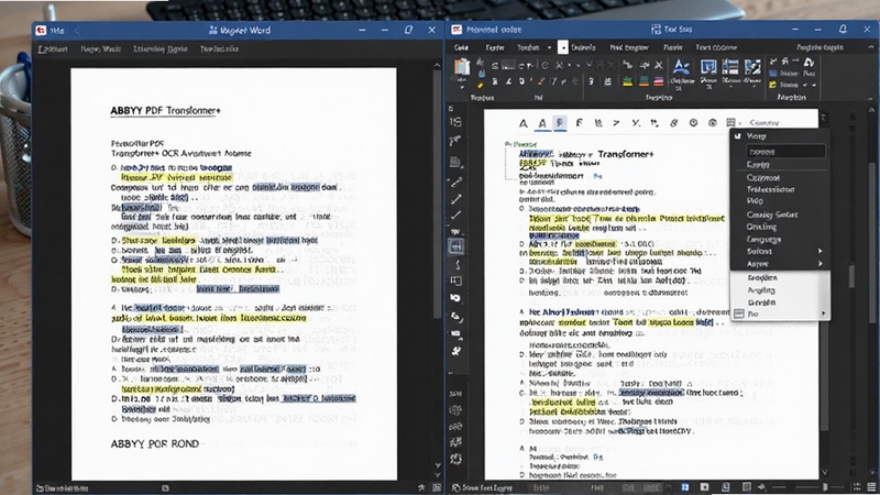 ABBYY PDF Transformer+ OCR����ʶ������ʾ��һ��ɨ���ֽ���ĵ���ʶ��ת��Ϊ�ɱ༭��Word�ĵ���ʶ�����ָ�����ʾ��ʶ�𾫶ȼ��ߣ�������ʾ����ѡ��˵�������Ϊ�칫���棬�������Ϊ16:9��������Ⱦ��ϸ������