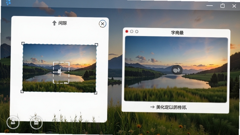 美化鼠标右键背景自定义图片上传界面,左侧为图片裁剪区域,右侧为实时预览效果,背景为一幅风景照片,界面友好,功能标注清晰