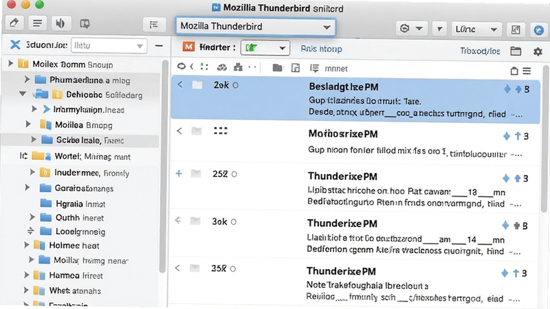 չʾMozilla Thunderbirdͳһ�ռ��书�ܵĽ����ͼ�����������ʾ��������˻����ļ��������Ҳ�Ϊ������е��ʼ��б����������˻��л������˵�������Ϊǳ��ɫ��ͻ�����˻������ı���ԣ����дʵ��ϸ������