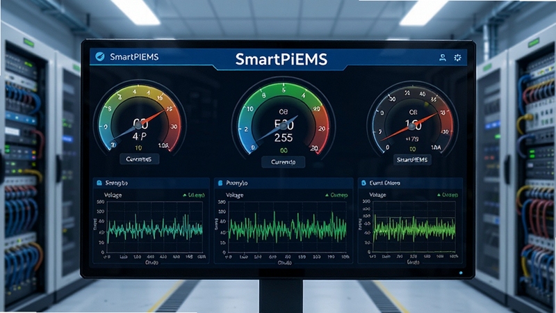 SmartPiEMSʵʱ�����棬չʾ�����ɫ�Ǳ�����ʵʱ����ͼ����ʾ��ѹ������ֵ������Ϊ���������������������Ƽ���ǿ���������SmartPiEMS��������