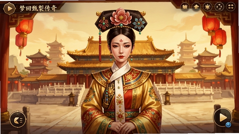�λ��紫��Ϸ����Ԥ��ͼ�����������ǹ�װ��ɫ��վ�ڻ����Ĺ���ǰ�������ǲ������ĹŴ������ͺ�ɫ����������ɫ����ů��ɫ�����ɫΪ�����������ϸ�ھ��£������ֺ��������ϷUIԪ�ؼ��ֲ��ڻ������ܣ����ΪΨ���ŷ���������ͼ