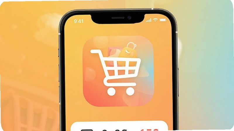抖购物商城手机购物应用主界面预览图,画面中央展示App图标与购物车元素,背景为明亮温暖的渐变色,整体风格现代简约,突出电商购物氛围,适配Boogu模型生成