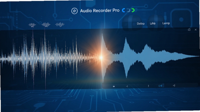 生图提示词:Audio Recorder Pro软件功能示意图,画面左侧为嘈杂的环境声波,右侧经过处理后变为干净平滑的声波,中间以渐变光效过渡,背景为科技感蓝色调,风格简洁明了,强调降噪过程的视觉对比。