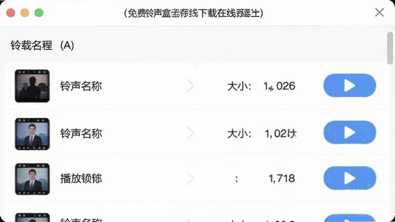 免费铃声盒子离线下载管理界面,显示已下载列表,列表项有铃声名称、大小、播放按钮,背景为白色,界面清爽,突出下载管理功能