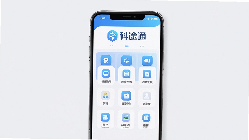 科途通应用主界面预览图,展示其简洁现代的设计风格,主色调为蓝白渐变,界面中央显示功能图标网格,背景为浅灰色,整体画面明亮清晰,突出软件名称“科途通”的Logo,适配手机竖屏展示