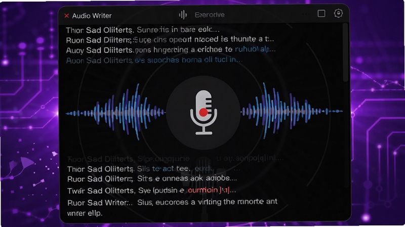 Audio Writerʵʱ¼�����棬һ�����к�ɫԲ�����˷�ͼ��λ�����룬��Χ������������̬ͼ�Σ���Ļ��ʵʱ������ʾת���������֣�����Ϊ������ɫ�Ƽ���Χ��Ч�������Ӿ������ǿ��ͻ��������ʵʱתд���ܣ���������Ϊ��˷���������