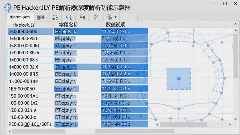HackerJLY PE��������Ƚ�������ʾ��ͼ������չʾPE�ļ�ͷ���ֶ���ϸ����������ʮ������ƫ�������ֶ����ơ���ֵ˵����������ɫ������ע�ؼ����ݣ�����Ϊǳ��ɫ�����ĵ��������չʾרҵϸ��
