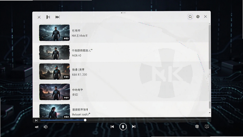 MKV播放器主界面预览图,显示视频列表与播放控制栏,背景为深色科技感桌面,画面主体居中,整体风格简洁明亮