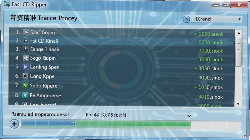 Fast CD Ripper ץȡ����ʱ�Ľ��Ƚ��棬��ʾ�����б���ʵʱץȡ����������������չʾÿ�׸�����ץȡ״̬������Ϊ����ɫ�Ƽ��з��ͻ����Ч�뾫׼���ص�