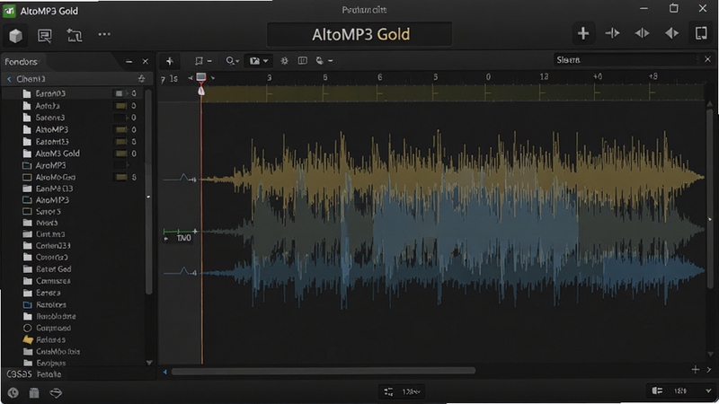 AltoMP3 Gold 主界面预览图,展示软件核心功能面板,背景为深色渐变,界面中央显示波形编辑区域,左侧为文件列表,整体风格简洁现代,高清渲染,细节丰富,突出软件专业性与易用性,适配16:9桌面壁纸比例