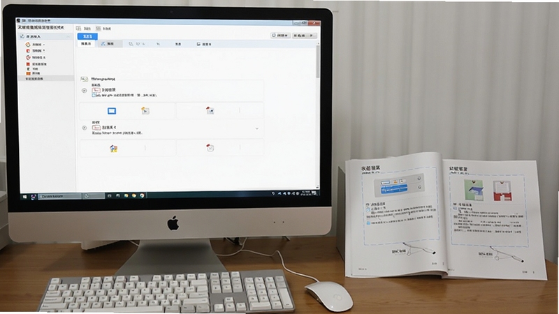 衣管家服装销售管理软件操作教程截图,展示商品录入和收银步骤,背景为电脑屏幕与操作手册,画面简洁清晰