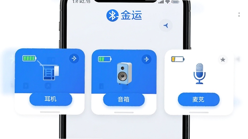 ����App�豸���ӽ���ʾ��ͼ���ֻ���Ļ����ʾ��̨�����豸��Ƭ���ֱ��ע���������䡢��˷磬ÿ�ſ�Ƭ�е���ͼ������Ӱ�ť������Ϊǳ��ɫ��������������ͻ�������ˡ�Ʒ��logo������ɫ��������Ϊ���������ֻ���ͼ���
