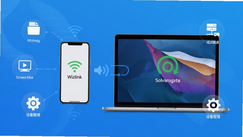 Wizlink����������Ԥ��ͼ����������չʾ�ֻ�������������ӵĳɹ�״̬������Ϊ�ִ���Լ�ĿƼ�������ɫ������Χ�����ļ����䡢��Ļ�����豸�����ȹ���ͼ�꣬������ɾ�������ͻ����Ч�������ݴ���ĺ��ĳ���